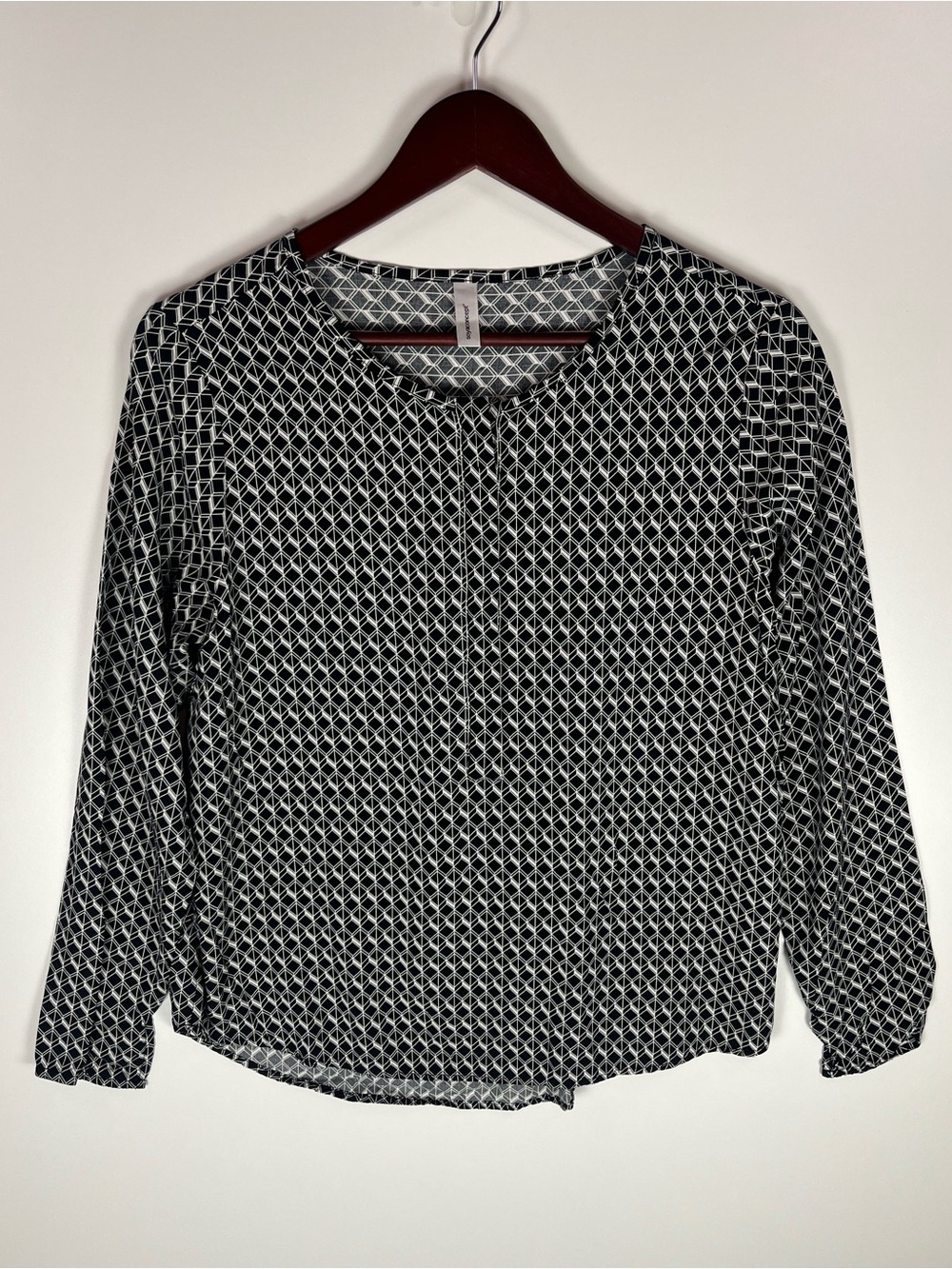 Soya Concept Black White Geometric Long Sleeve Blouse Top Sz M